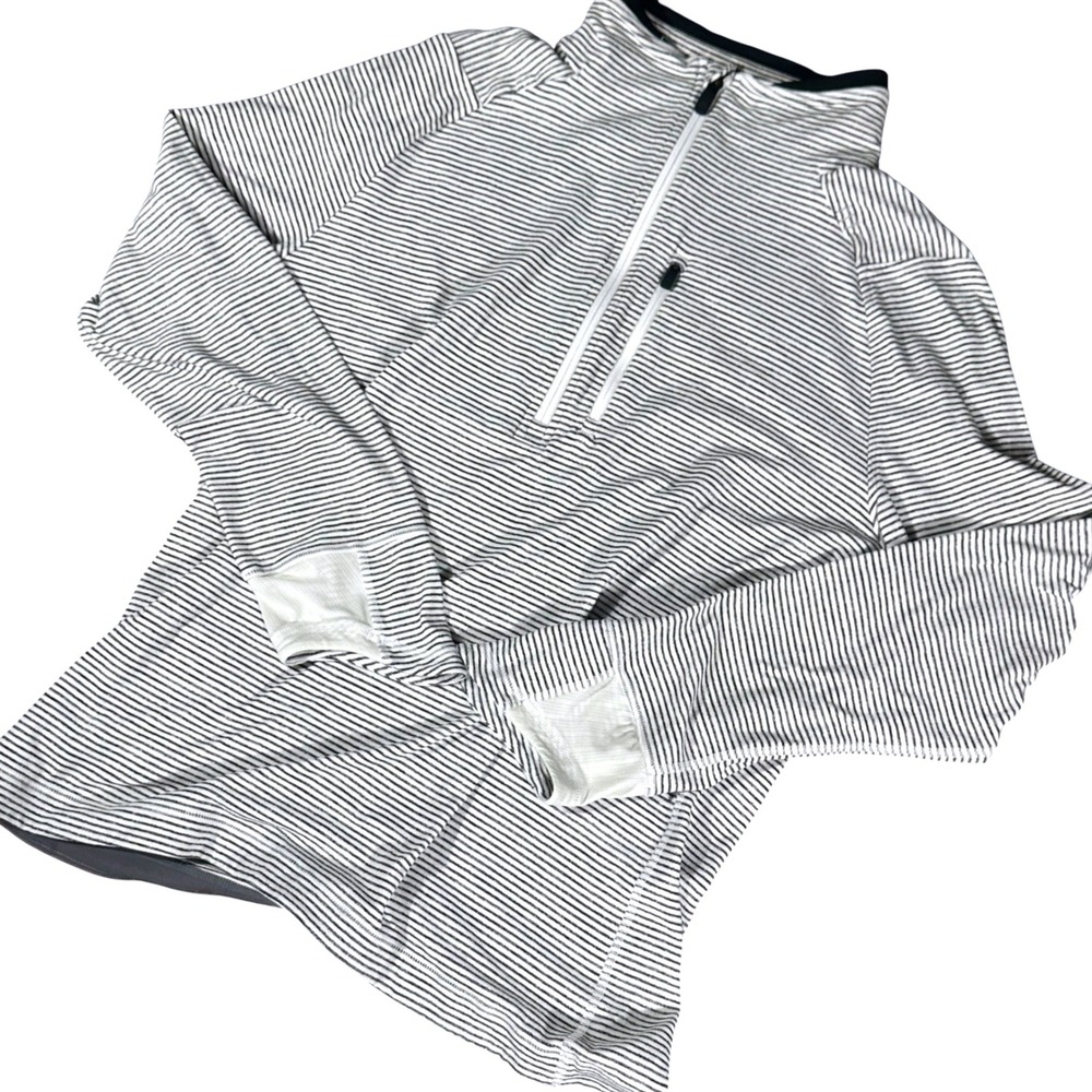 Lululemon Half Zip Pullover Mens L White Black‎ Striped Metal Vent Tech Pocket